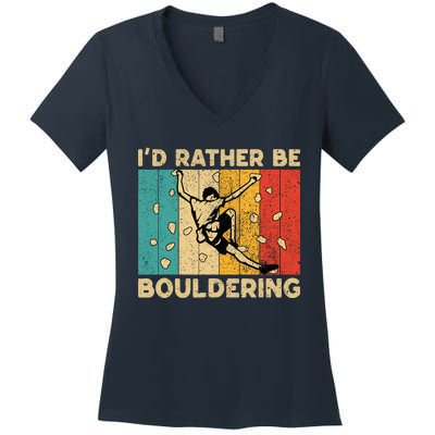 ID Rather Bouldering Funny Rock Climbing Bouldering Women's V-Neck T-Shirt