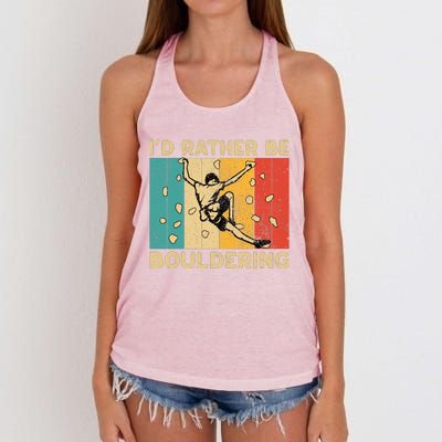 ID Rather Bouldering Funny Rock Climbing Bouldering Women's Knotted Racerback Tank