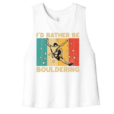 ID Rather Bouldering Funny Rock Climbing Bouldering Women's Racerback Cropped Tank