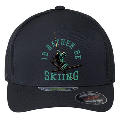 Id Rather Be Skiing Funny Retro Vintage Skiers Funny Gift Flexfit Unipanel Trucker Cap