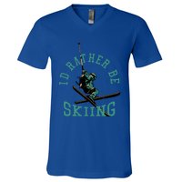 Id Rather Be Skiing Funny Retro Vintage Skiers Funny Gift V-Neck T-Shirt