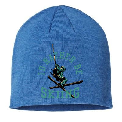 Id Rather Be Skiing Funny Retro Vintage Skiers Funny Gift Sustainable Beanie