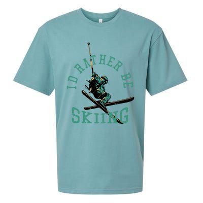 Id Rather Be Skiing Funny Retro Vintage Skiers Funny Gift Sueded Cloud Jersey T-Shirt