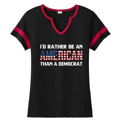 I'd Rather Be An American Than A Democrat, Fuck Biden Shirt Ladies Halftime Notch Neck Tee