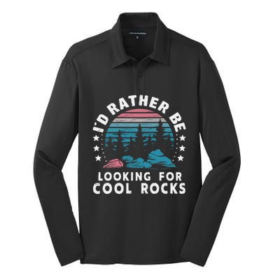 ID Rather Be Looking For Cool Rocks Silk Touch Performance Long Sleeve Polo