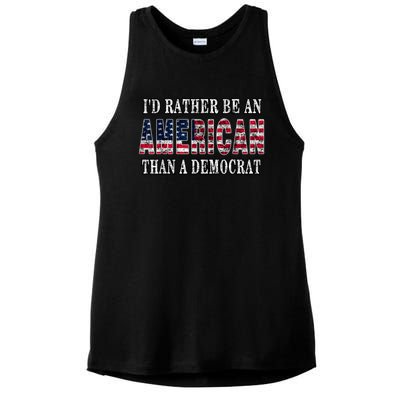 Id Rather Be An American Than A Democrat USA American Flag Ladies PosiCharge Tri-Blend Wicking Tank