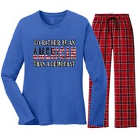 Id Rather Be An American Than A Democrat USA American Flag Women's Long Sleeve Flannel Pajama Set 