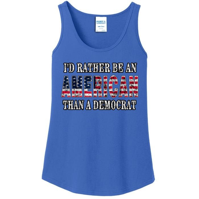 Id Rather Be An American Than A Democrat USA American Flag Ladies Essential Tank