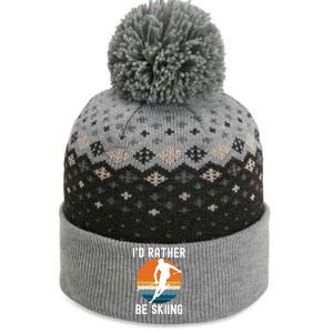 Id Rather Be Skiing Retro Sunset Skier Gift The Baniff Cuffed Pom Beanie