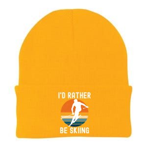 Id Rather Be Skiing Retro Sunset Skier Gift Knit Cap Winter Beanie