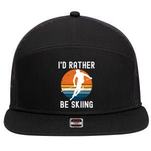 Id Rather Be Skiing Retro Sunset Skier Gift 7 Panel Mesh Trucker Snapback Hat