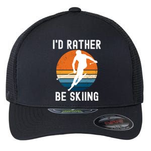 Id Rather Be Skiing Retro Sunset Skier Gift Flexfit Unipanel Trucker Cap