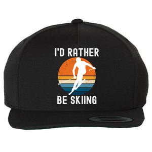 Id Rather Be Skiing Retro Sunset Skier Gift Wool Snapback Cap