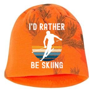 Id Rather Be Skiing Retro Sunset Skier Gift Kati - Camo Knit Beanie