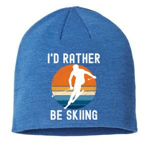 Id Rather Be Skiing Retro Sunset Skier Gift Sustainable Beanie