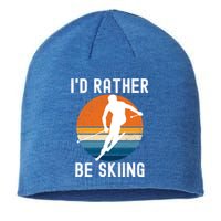 Id Rather Be Skiing Retro Sunset Skier Gift Sustainable Beanie