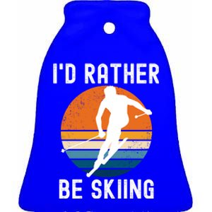 Id Rather Be Skiing Retro Sunset Skier Gift Ceramic Bell Ornament