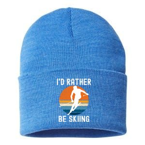 Id Rather Be Skiing Retro Sunset Skier Gift Sustainable Knit Beanie