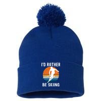 Id Rather Be Skiing Retro Sunset Skier Gift Pom Pom 12in Knit Beanie