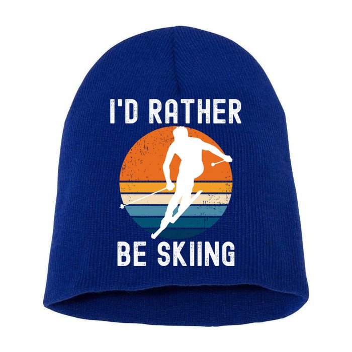 Id Rather Be Skiing Retro Sunset Skier Gift Short Acrylic Beanie