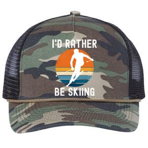 Id Rather Be Skiing Retro Sunset Skier Gift Retro Rope Trucker Hat Cap