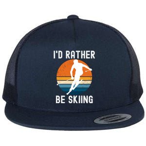 Id Rather Be Skiing Retro Sunset Skier Gift Flat Bill Trucker Hat