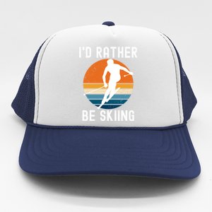 Id Rather Be Skiing Retro Sunset Skier Gift Trucker Hat