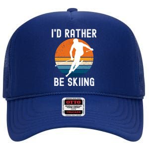 Id Rather Be Skiing Retro Sunset Skier Gift High Crown Mesh Back Trucker Hat