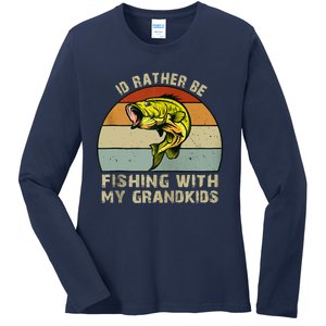 Id Rather Be Fishing With Grandkids Fishing Gifts Grandpa Ladies Long Sleeve Shirt