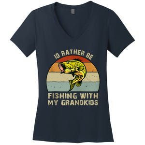 Id Rather Be Fishing With Grandkids Fishing Gifts Grandpa Women's V-Neck T-Shirt