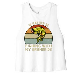 Id Rather Be Fishing With Grandkids Fishing Gifts Grandpa Women's Racerback Cropped Tank