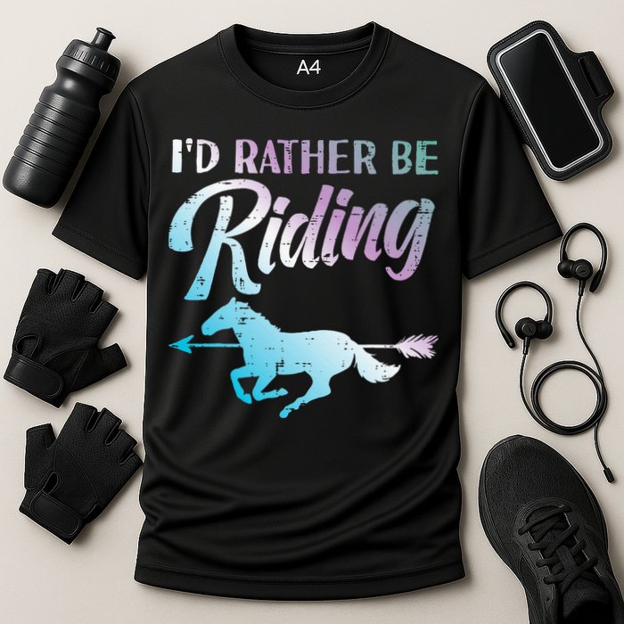 Id Rather Be Riding Horse Rider Equestrian Cooling Performance Crew T-Shirt