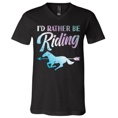 Id Rather Be Riding Horse Rider Equestrian V-Neck T-Shirt