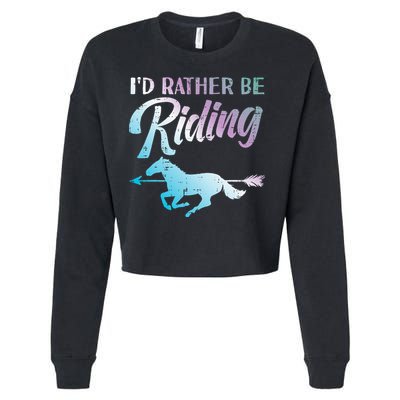Id Rather Be Riding Horse Rider Equestrian Cropped Pullover Crew