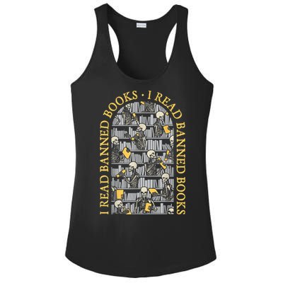 I Read Banned Books Librarian Halloween Skeleton Reader Tee Ladies PosiCharge Competitor Racerback Tank