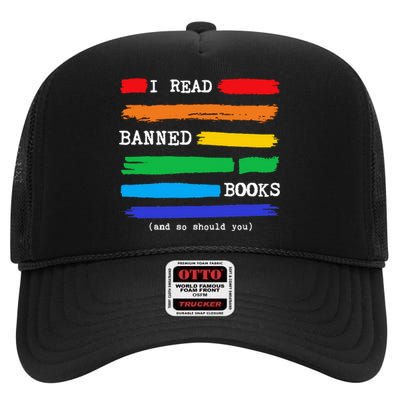 I Read Banned Books Colorful National Librarian High Crown Mesh Back Trucker Hat