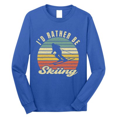 Id Rather Be Skiing Funny Skier Ski Retro Vintage Cute Gift Long Sleeve Shirt