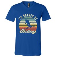 Id Rather Be Skiing Funny Skier Ski Retro Vintage Cute Gift V-Neck T-Shirt