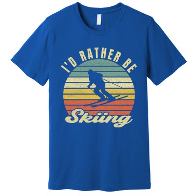 Id Rather Be Skiing Funny Skier Ski Retro Vintage Cute Gift Premium T-Shirt