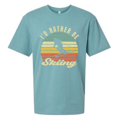 Id Rather Be Skiing Funny Skier Ski Retro Vintage Cute Gift Sueded Cloud Jersey T-Shirt