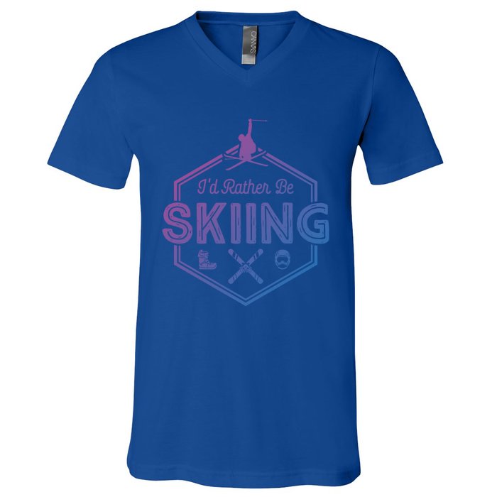 Id Rather Be Skiing Winter Snow Ski Lover Cool Gift V-Neck T-Shirt