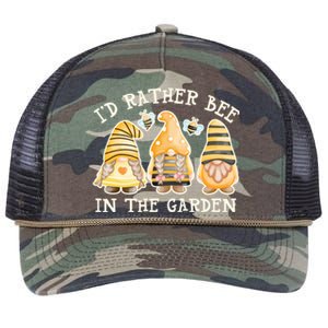 ID Rather Bee In The Garden Gnome Pun Cute Bee Gnome Gift Retro Rope Trucker Hat Cap