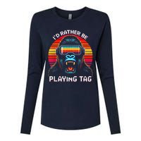 ID Rather Be Playing Tag Vr Gaming Gorilla Funny Pixel Gift Womens Cotton Relaxed Long Sleeve T-Shirt