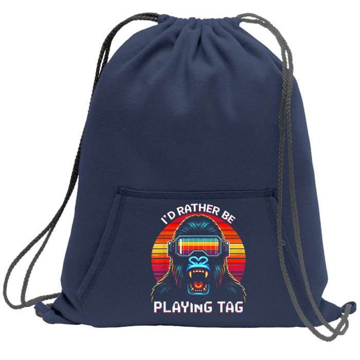 ID Rather Be Playing Tag Vr Gaming Gorilla Funny Pixel Gift Sweatshirt Cinch Pack Bag