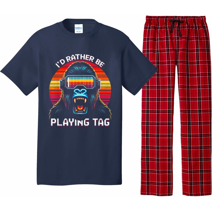 ID Rather Be Playing Tag Vr Gaming Gorilla Funny Pixel Gift Pajama Set