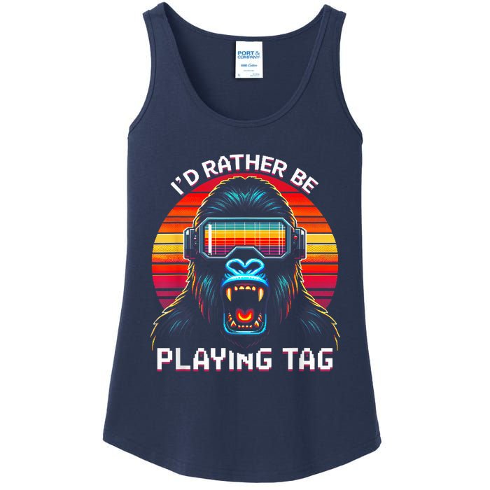 ID Rather Be Playing Tag Vr Gaming Gorilla Funny Pixel Gift Ladies Essential Tank