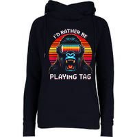 ID Rather Be Playing Tag Vr Gaming Gorilla Funny Pixel Gift Womens Funnel Neck Pullover Hood