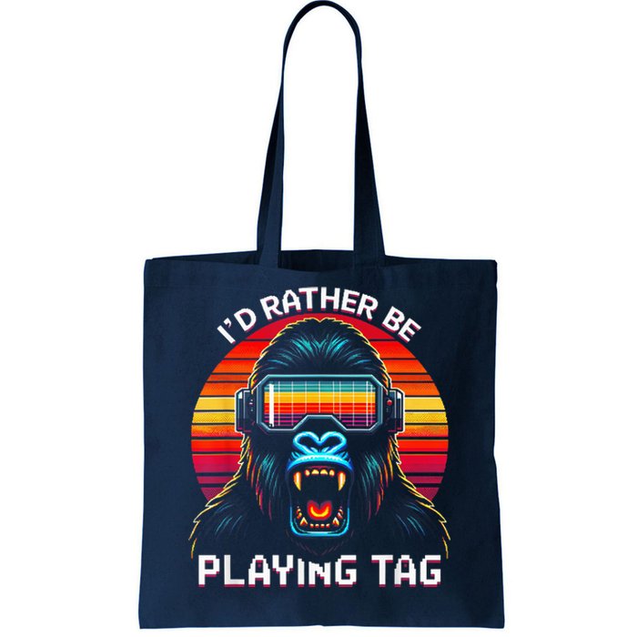 ID Rather Be Playing Tag Vr Gaming Gorilla Funny Pixel Gift Tote Bag