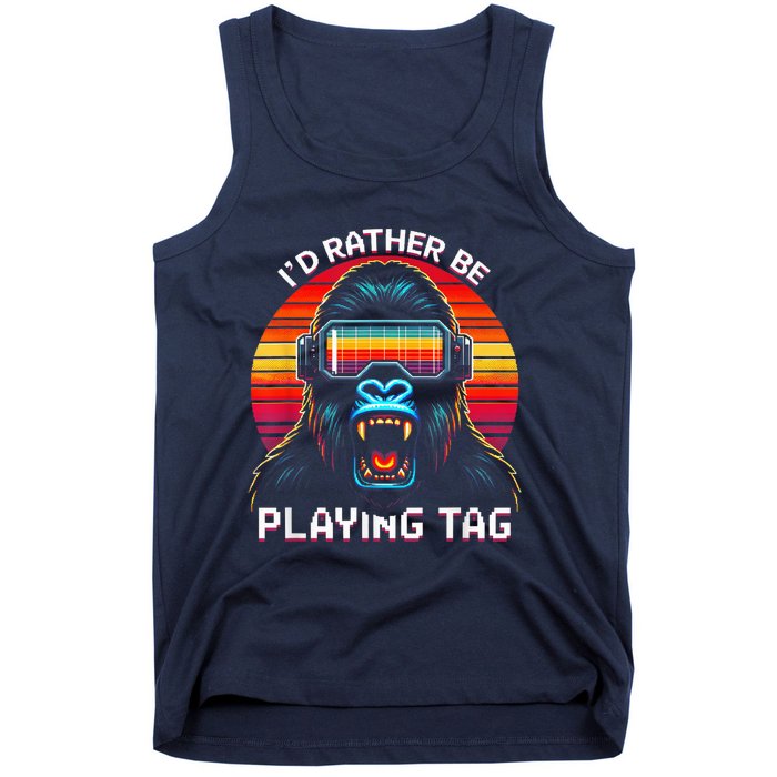 ID Rather Be Playing Tag Vr Gaming Gorilla Funny Pixel Gift Tank Top