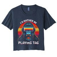 ID Rather Be Playing Tag Vr Gaming Gorilla Funny Pixel Gift Women's Crop Top Tee